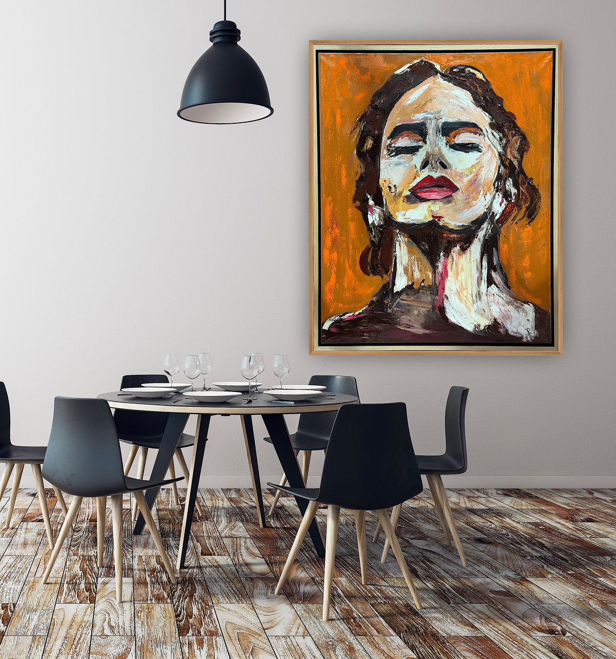 Richter StyLe Abstract Original Oil Painting On Canvas 100x80cm Ember Muse portrait framed in oak