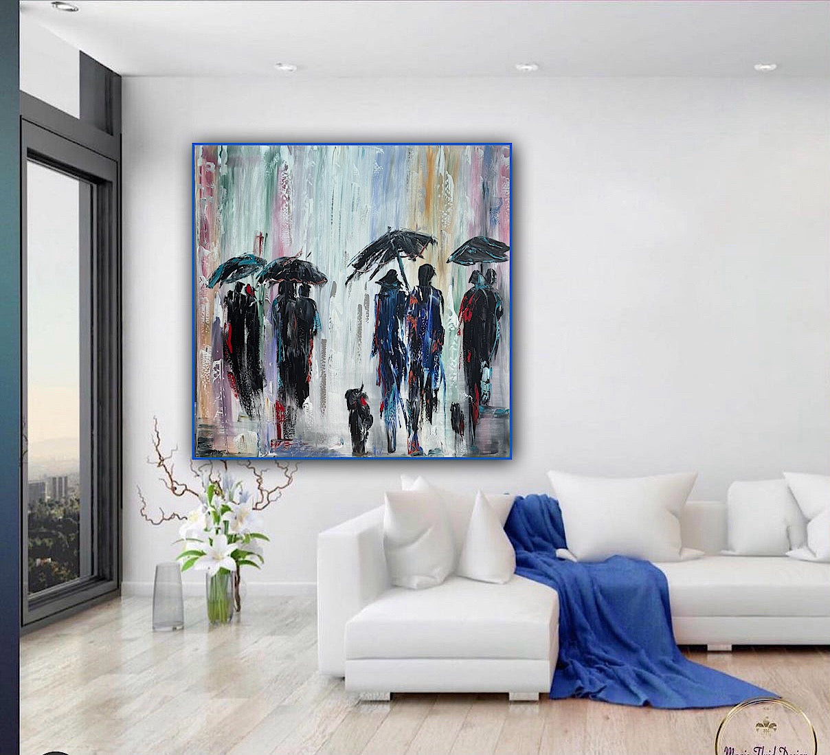 Richter Original Abstract Oil Painting 100x100cm On  4.2cm Canvas London Rain II