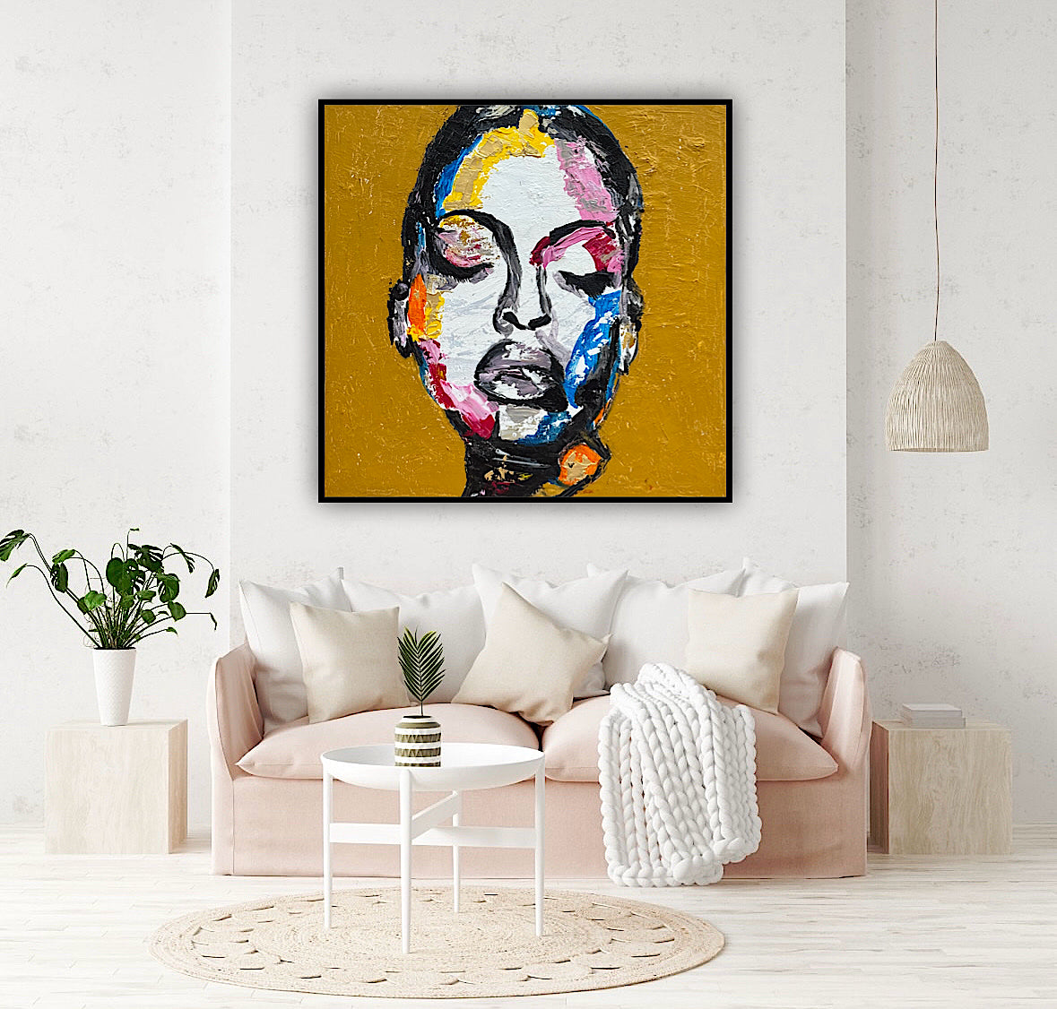 Oka Contemporary Abstract Original Oil Painting 60 x 60cm textured Strong Woman (portrait)