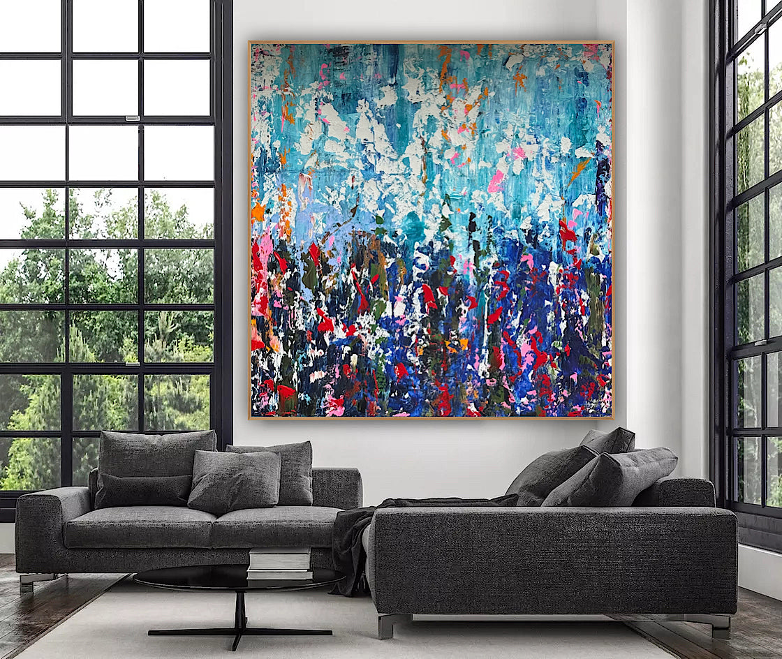 Large Abstract Original Oil Painting On 100 x100cm canvas textured Oka Wild reflections