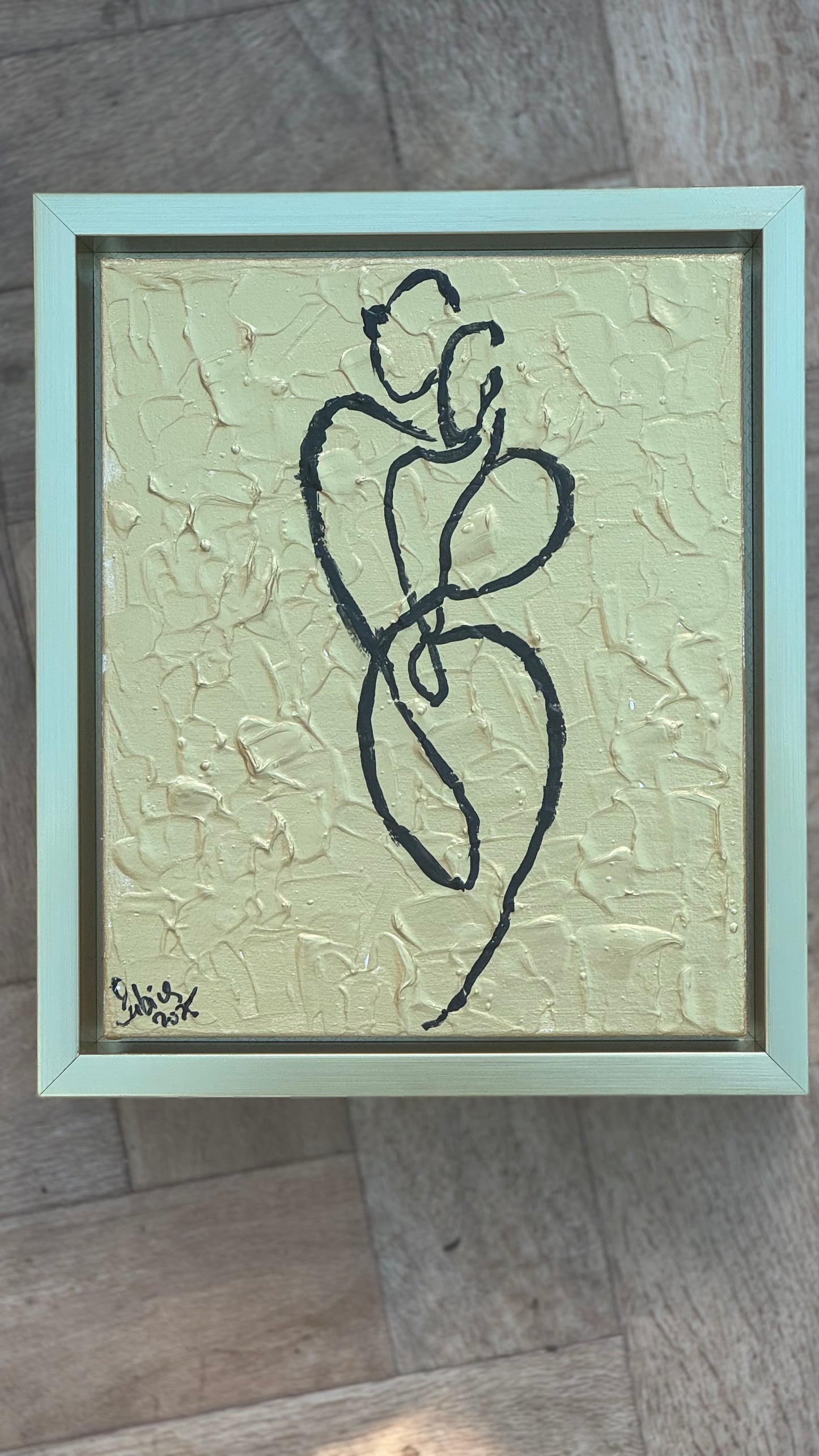 Framed in gold Original Abstract contemporary Oil Painting On Canvas 25 x 29cm Lovers Oka