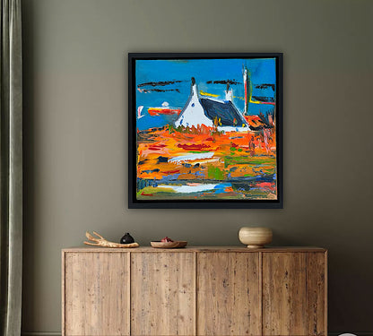 Framed in black frame Original Abstract contemporary Oil Painting On Canvas 32x32cm Irish wilds