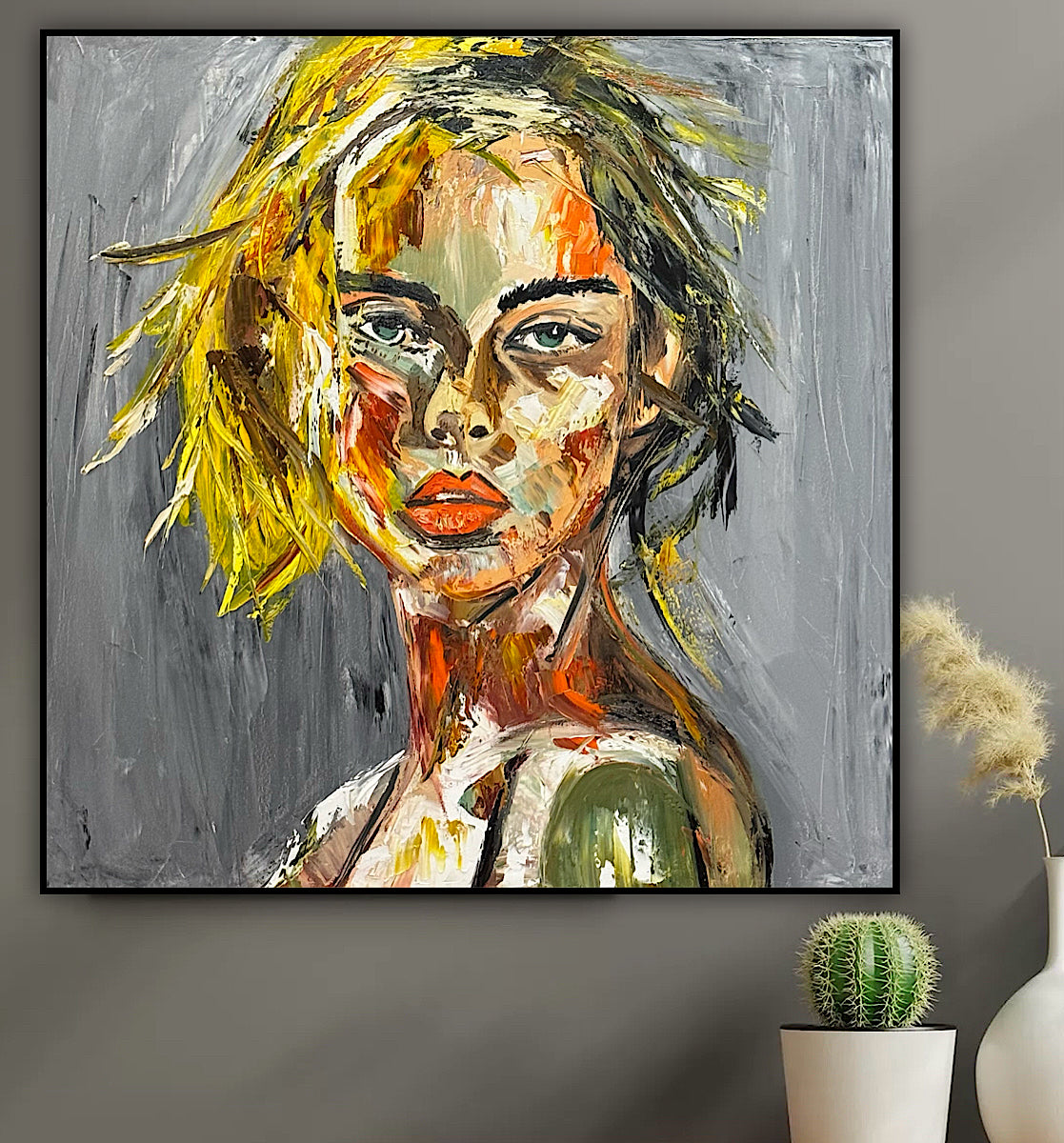 Modern Abstract Original Oil Painting On Canvas Careless Love  Portrait 60x60cm