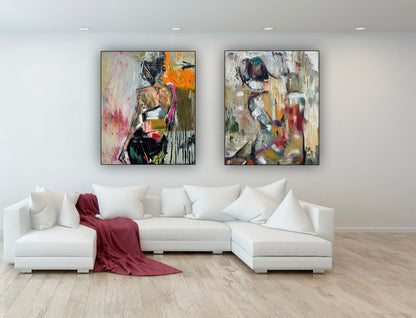Contemporary Abstract Original Oil Painting On 90 x 76cm canvas Embered Nude