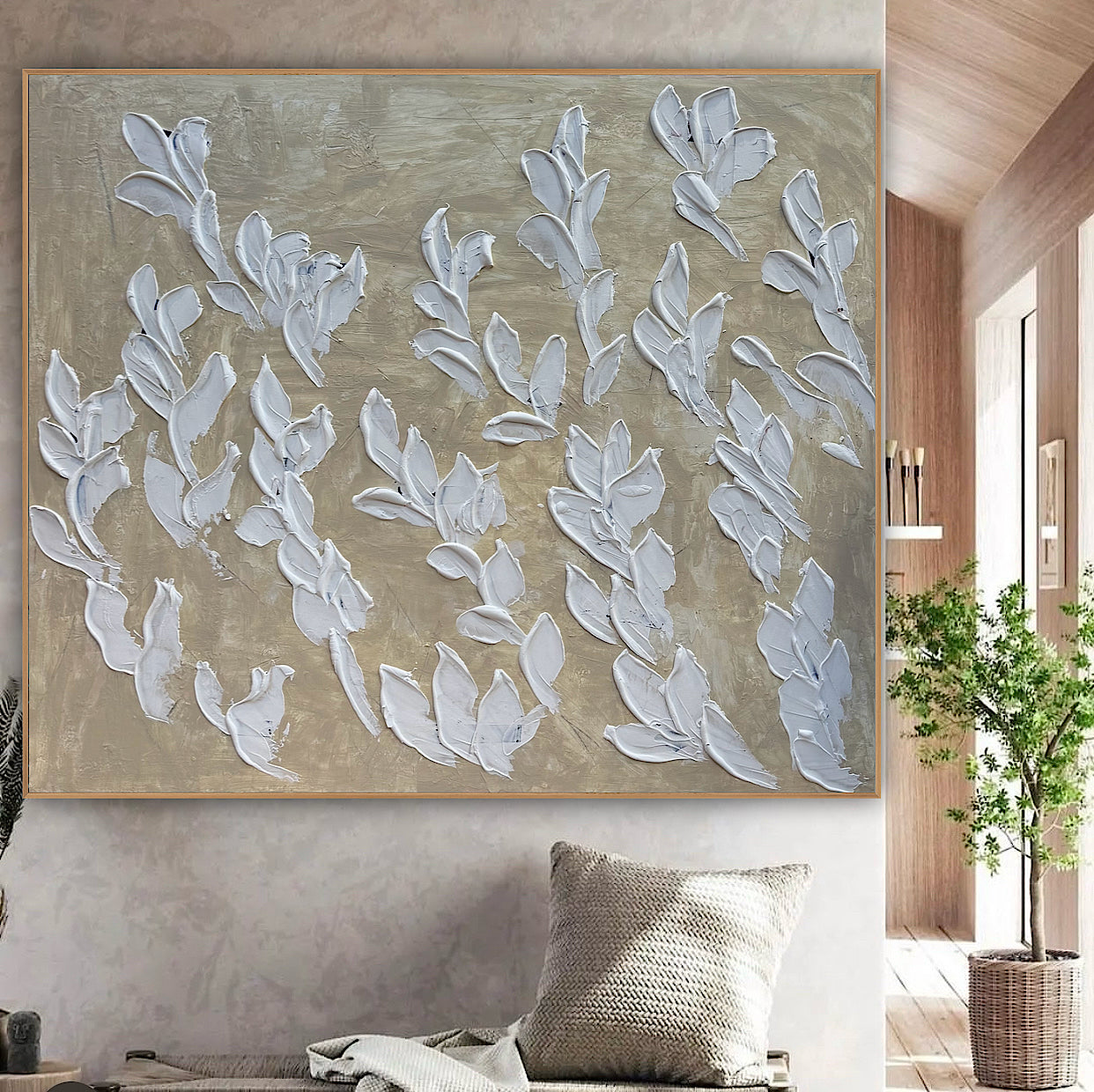 Textured Original Abstract Oil Painting On Canvas stream of leaves 120x100cm Oka