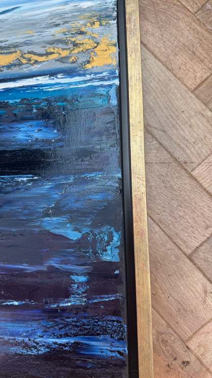 Framed in gold oak frame Original Abstract contemporary Oil Painting On Canvas 77x70cm  textured Oka Coastal Line