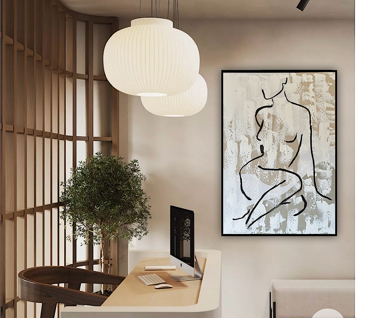 Framed in black Original Abstract contemporary Oil Painting On Canvas 70x50cm Nude textured Oka