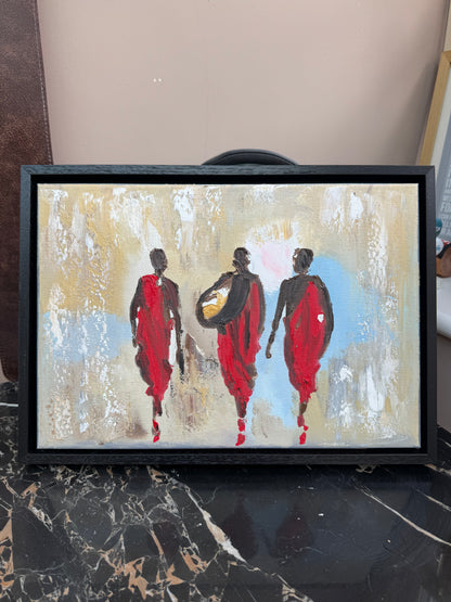 Framed in black textured Original Contemporary Abstract Oil Painting On Canvas 42x30cm Desert Walk