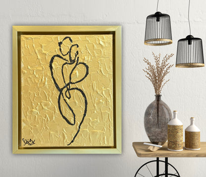 Framed in gold Original Abstract contemporary Oil Painting On Canvas 25 x 29cm Lovers Oka