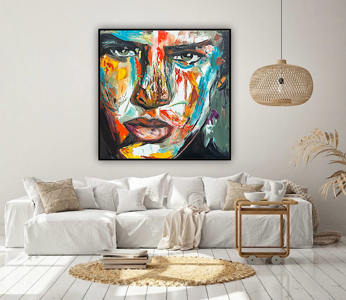 Original Abstract mixed media oil Painting On Canvas 50x50cm male portrait ‘Fernando’ oka