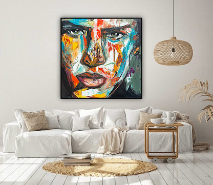Original Abstract mixed media oil Painting On Canvas 50x50cm male portrait ‘Fernando’ oka