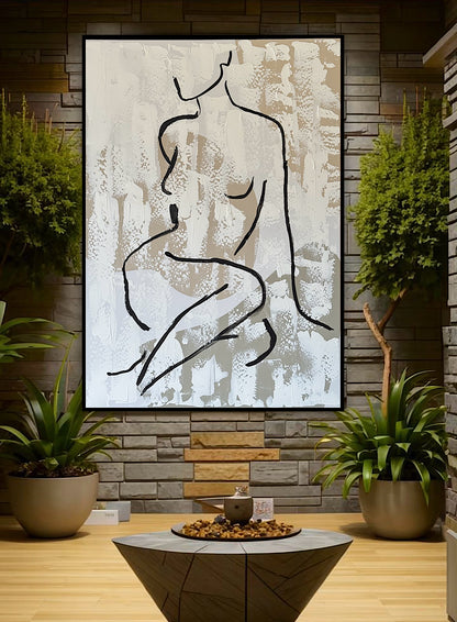 Framed in black Original Abstract contemporary Oil Painting On Canvas 70x50cm Nude textured Oka