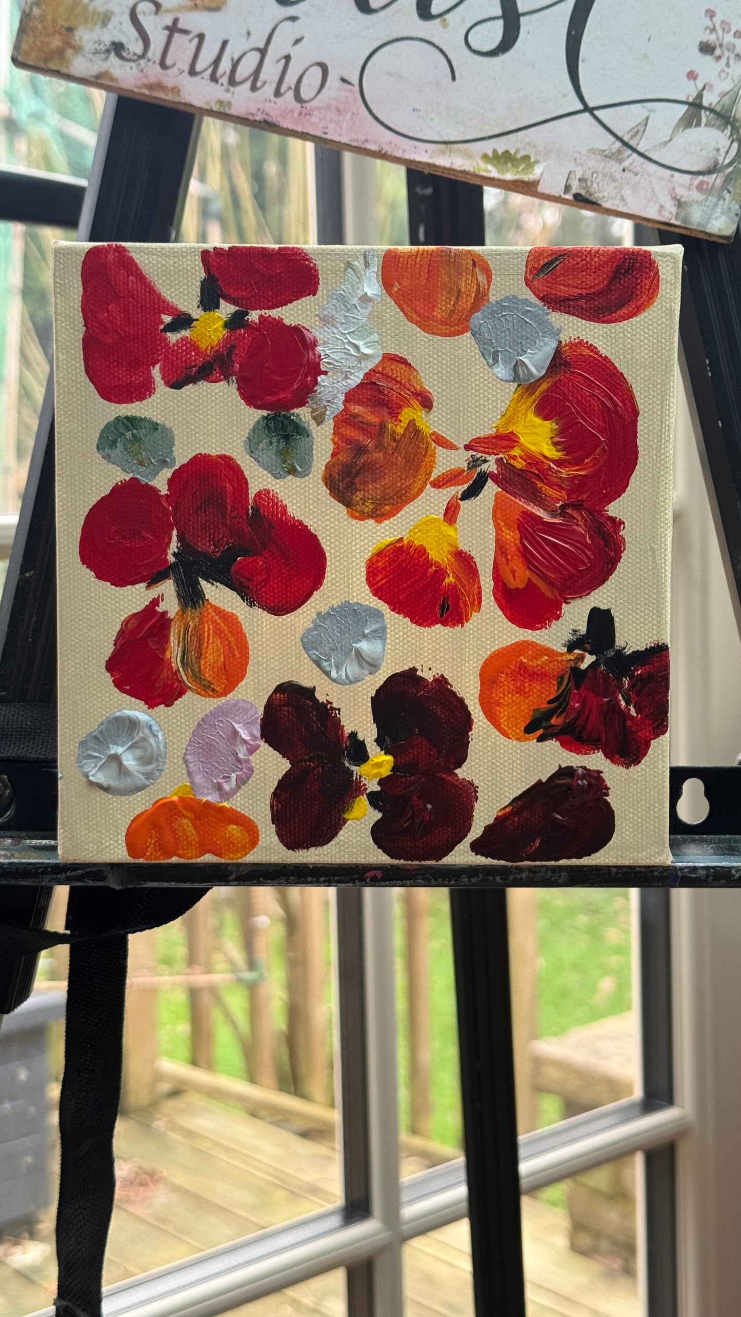 Oka set of 4 Modern Abstract Original Oil Paintings On Canvas Petals 15x15cm each