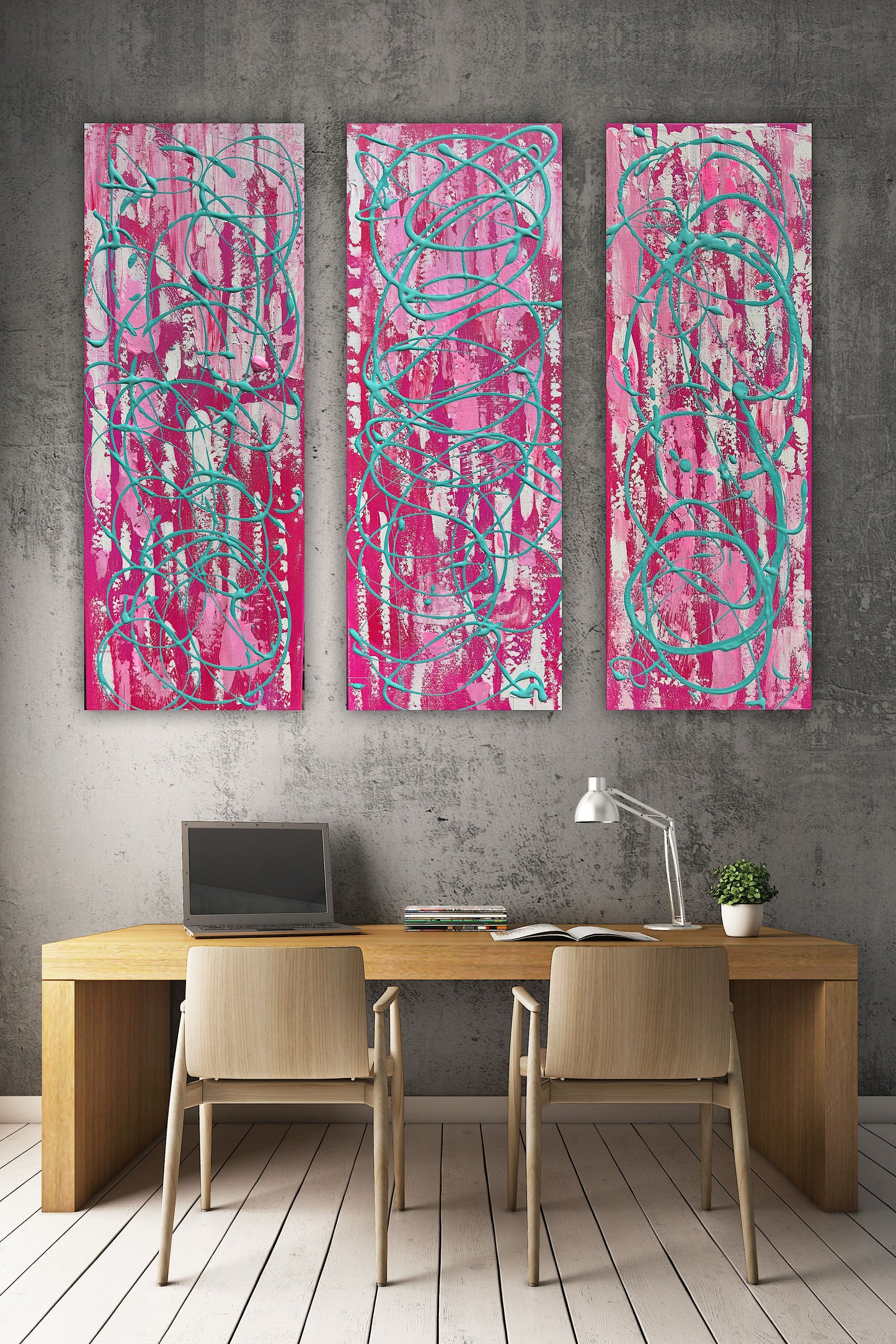 Oka set of 3 Modern Abstract Original Oil Paintings On Canvas ‘’Japan blossom’ 80 x 90 cm overall