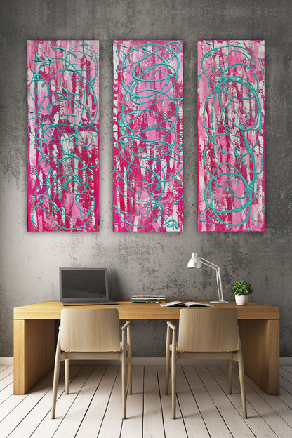 Oka set of 3 Modern Abstract Original Oil Paintings On Canvas ‘’Japan blossom’ 80 x 90 cm overall