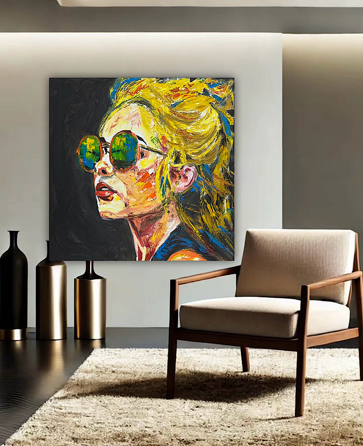 Abstract Original Oil Painting On Canvas 80x80cm Blondie Portrait of Woman textured