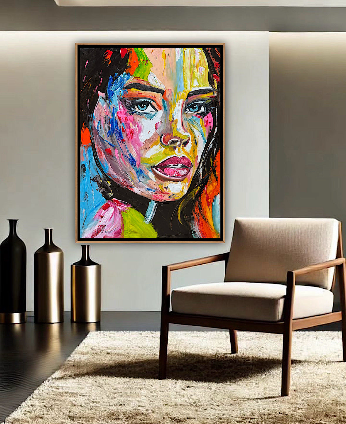 Contemporary Abstract Original Oil Painting On 100 x 80cm Canvas Chromatic Gaze woman portrait