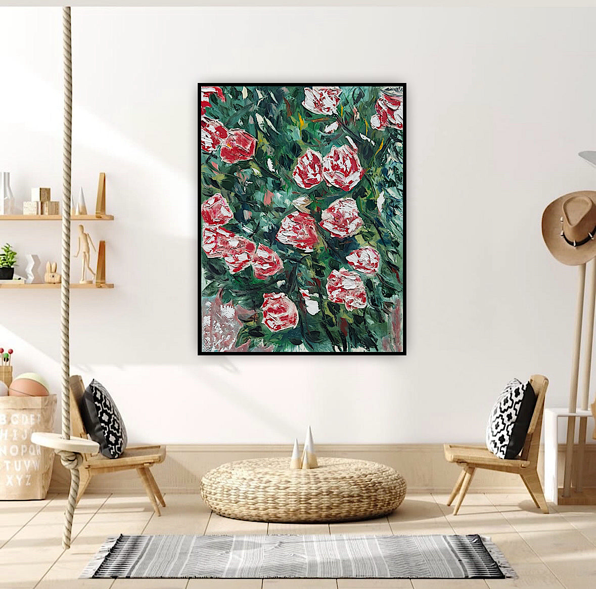 Abstract Impressionist Style Original Oil Painting on canvas 100x76cm Rose Garden