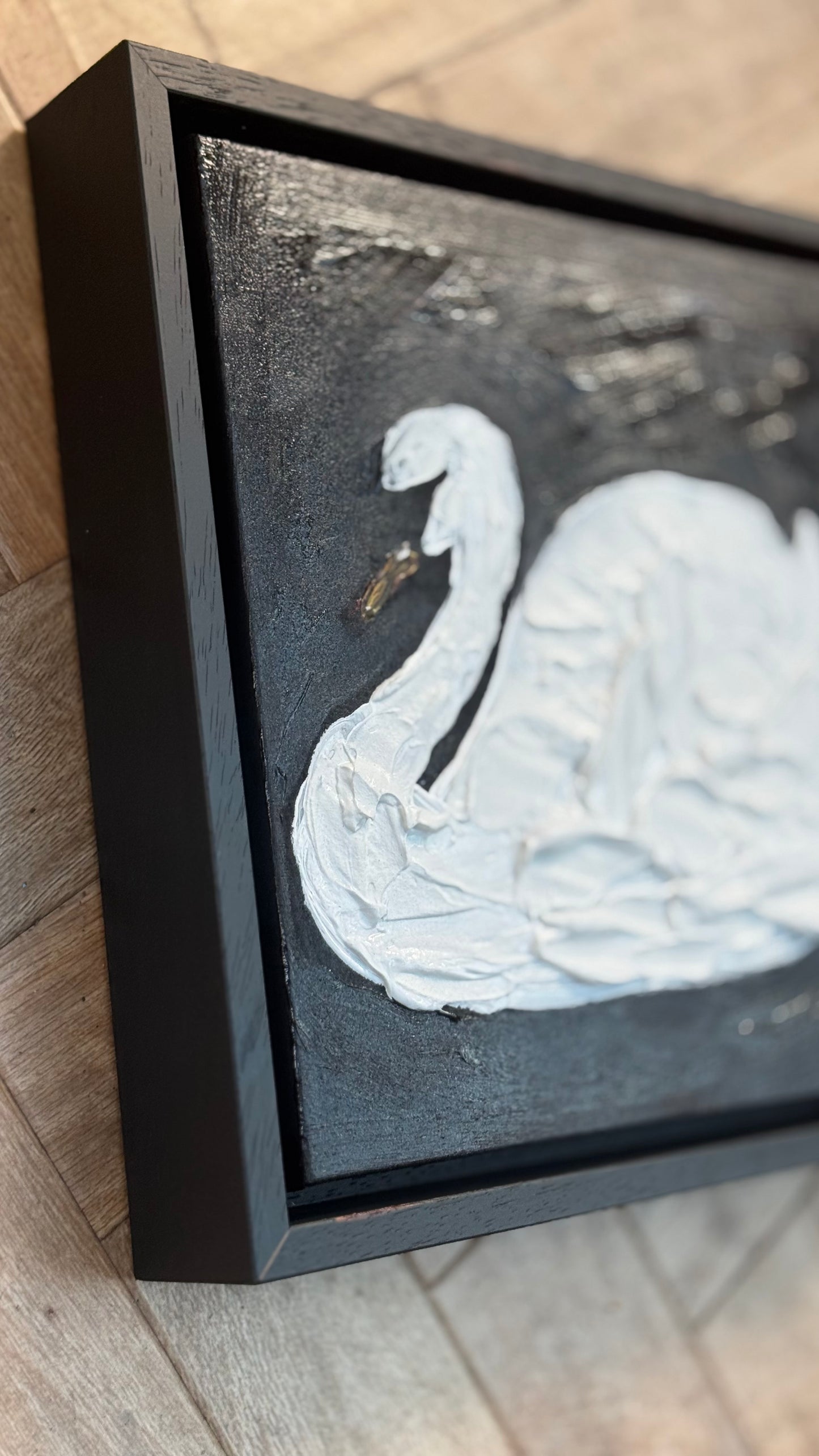 Framed Original Abstract contemporary Oil Painting On Canvas 30x30cm Swan Nocturne oka