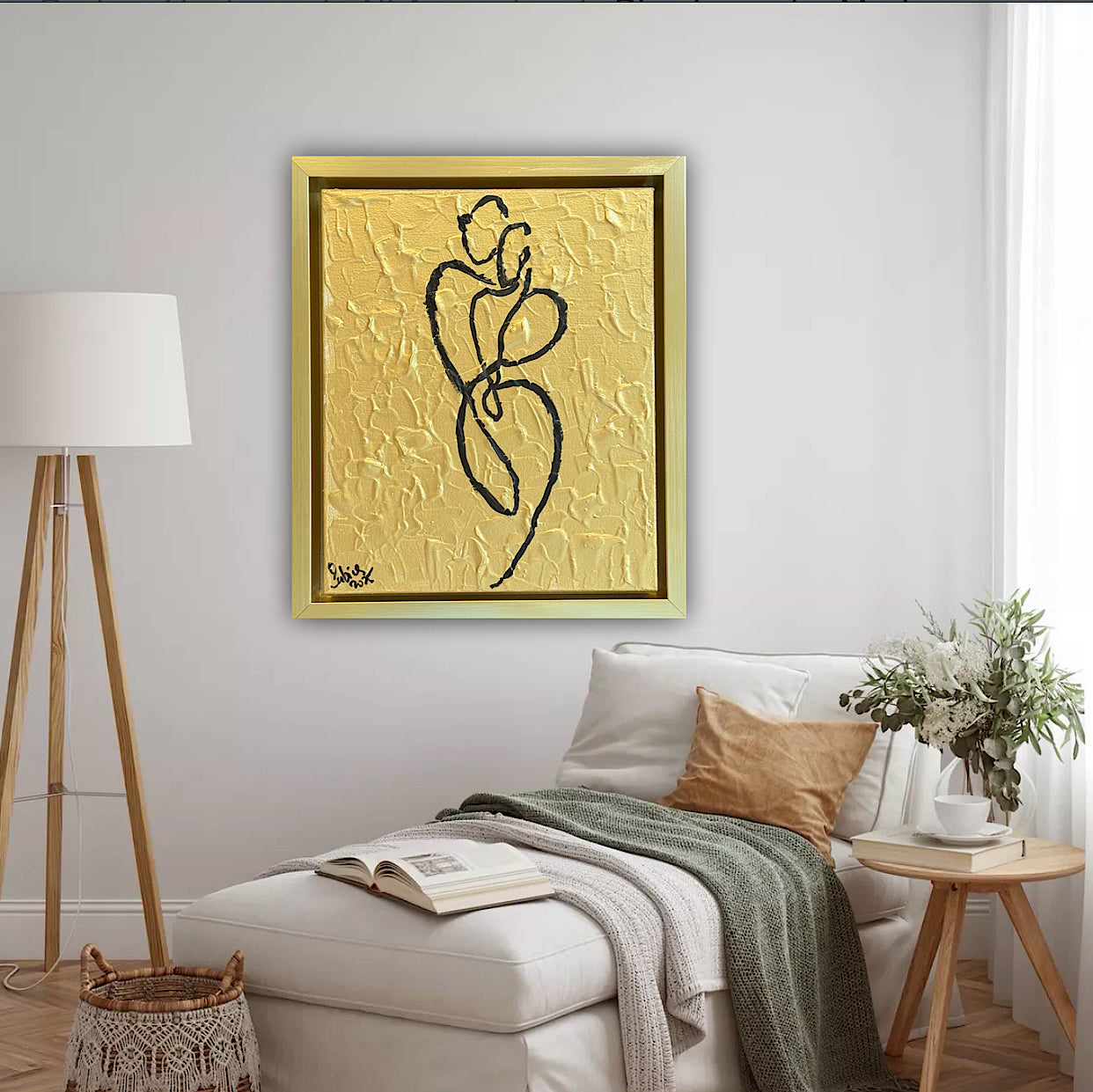 Framed in gold Original Abstract contemporary Oil Painting On Canvas 25 x 29cm Lovers Oka