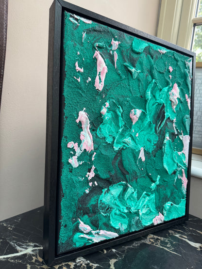 Framed in black textured Original Contemporary Abstract Oil Painting On Canvas 35x41cm Garden Love II