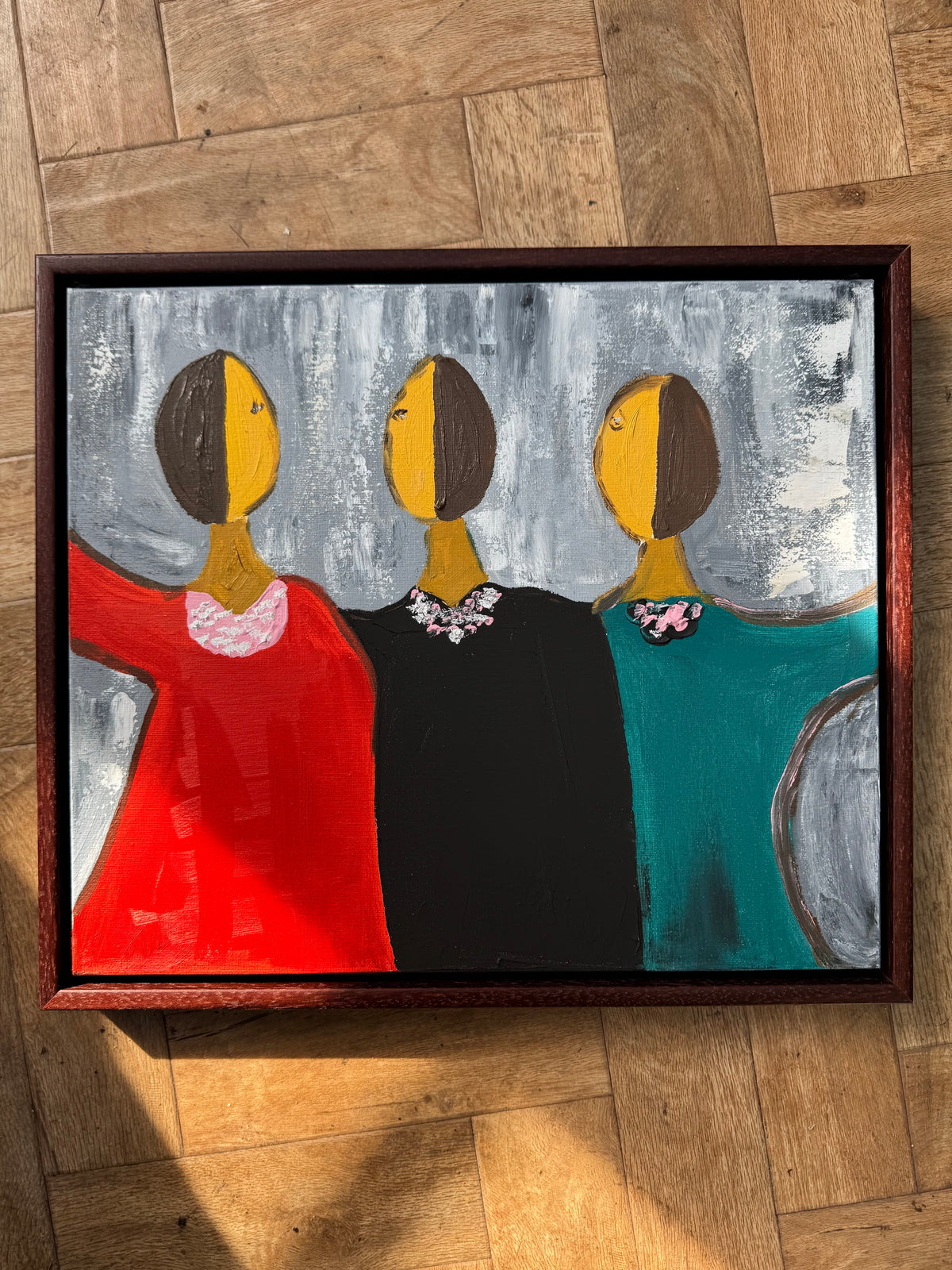 Framed in mahogany textured Original Contemporary Abstract Oil Painting On Canvas 43x37cm Coffee time