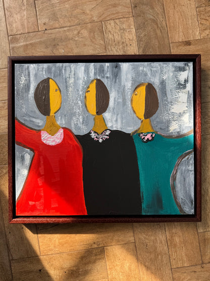 Framed in mahogany textured Original Contemporary Abstract Oil Painting On Canvas 43x37cm Coffee time