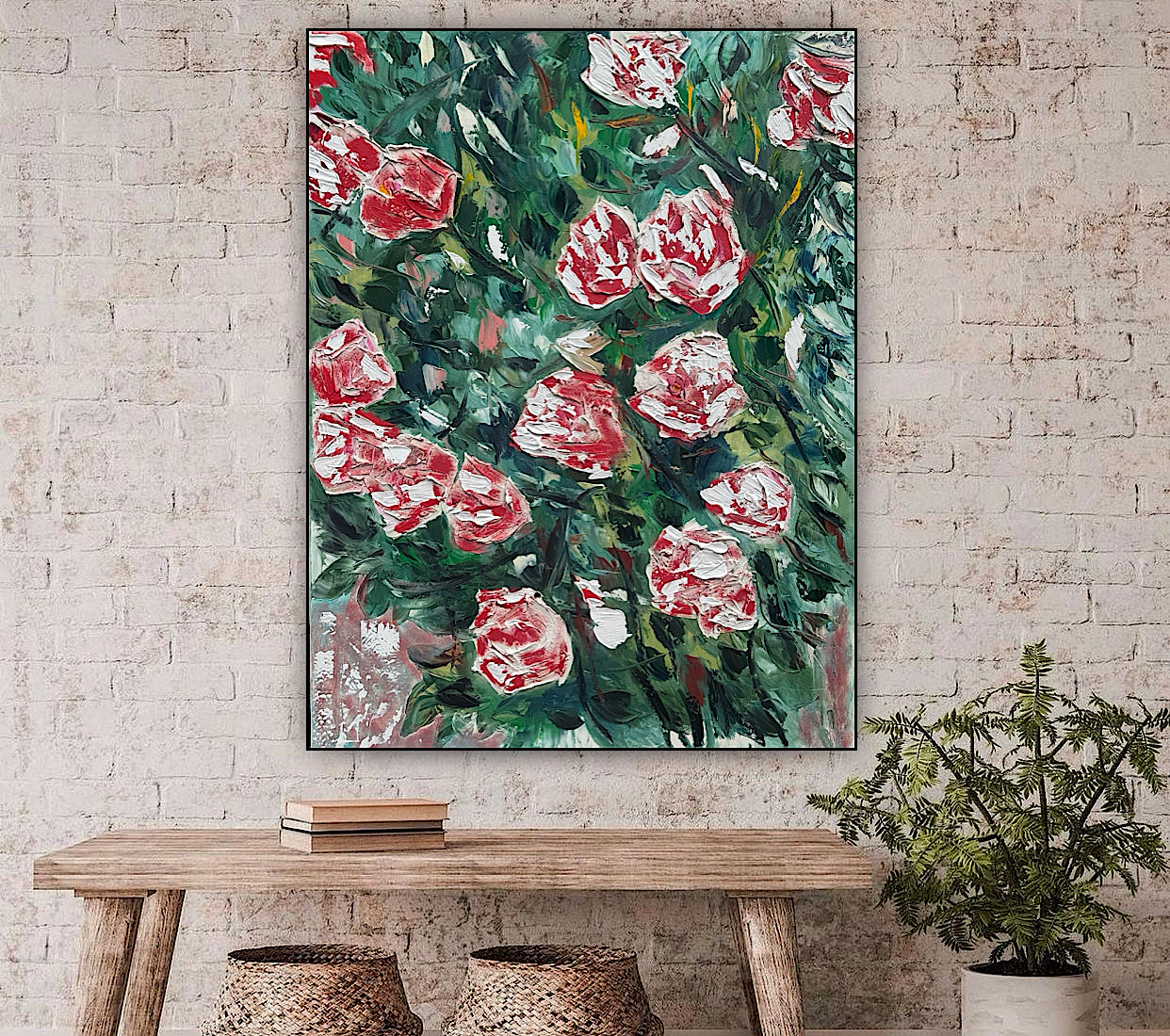 Abstract Impressionist Style Original Oil Painting on canvas 100x76cm Rose Garden