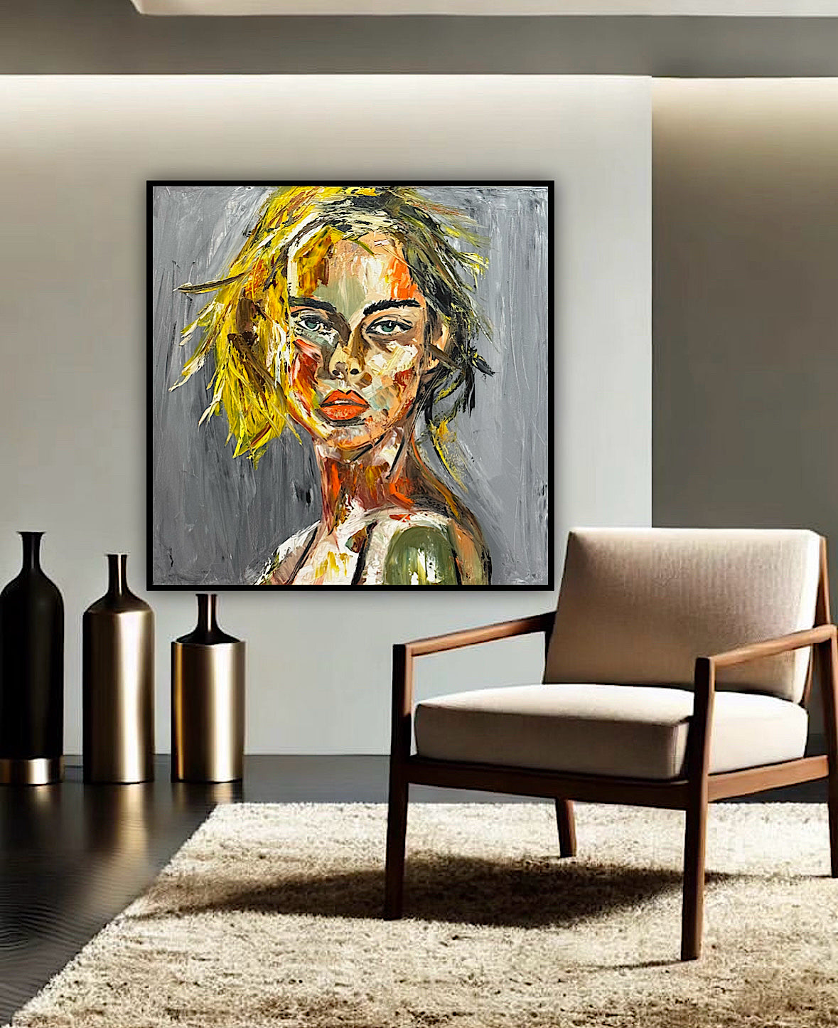 Modern Abstract Original Oil Painting On Canvas Careless Love  Portrait 60x60cm
