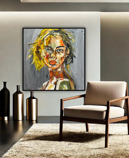 Modern Abstract Original Oil Painting On Canvas Careless Love  Portrait 60x60cm