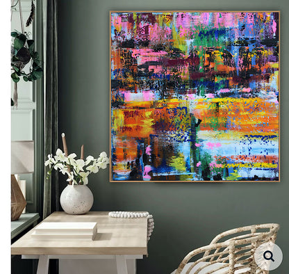 Oka Contemporary Abstract Original Oil Painting On Canvas 80x80cm  “Luminous Echoes”