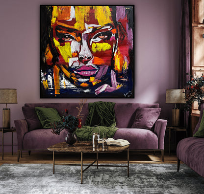 Contemporary Abstract Original Oil Painting On 80x80cm Canvas Unspoken Gaze