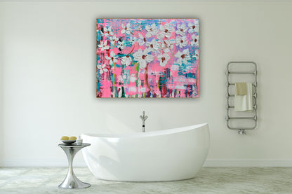 Large Abstract Original Oil Painting On 100x77cm canvas ‘White Flowers ’ vogue oka