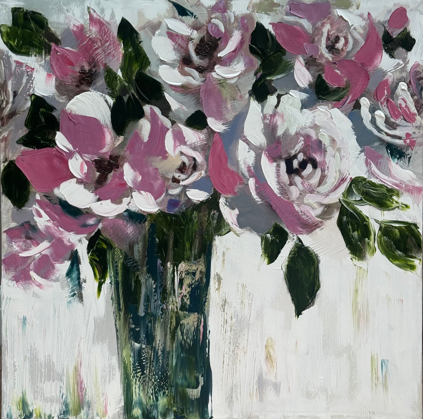 Contemporary Abstract Original Oil Painting On 60x60cm on Canvas Roses in the Vase