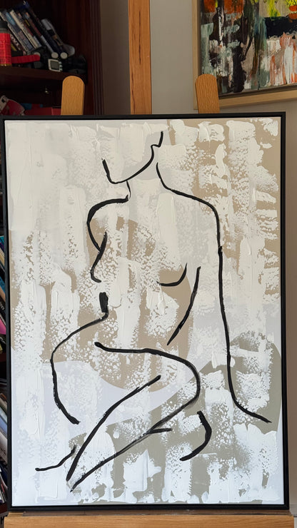 Framed in black Original Abstract contemporary Oil Painting On Canvas 70x50cm Nude textured Oka