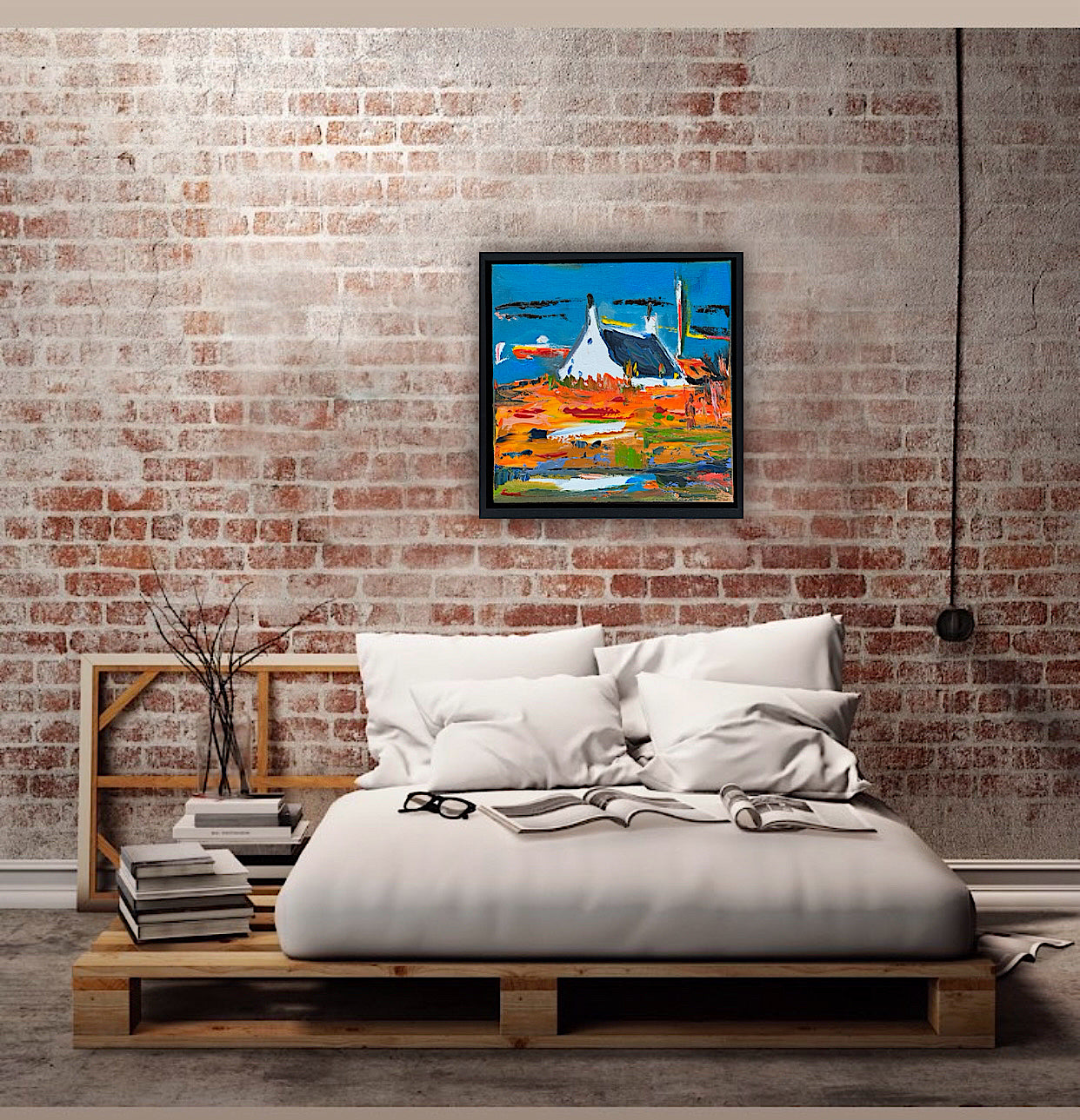 Framed in black frame Original Abstract contemporary Oil Painting On Canvas 32x32cm Irish wilds