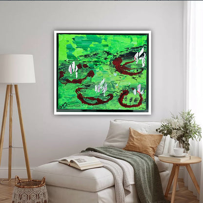 Framed Original Abstract contemporary Oil Painting On Canvas 36 x 33cm  Lily Pond oka
