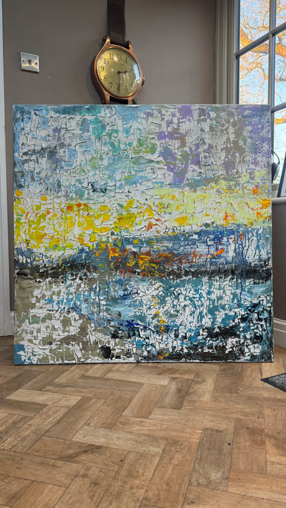 Original Abstract Oil Painting On Canvas Textured 100x100cm  Tides of Radiance (seaside)