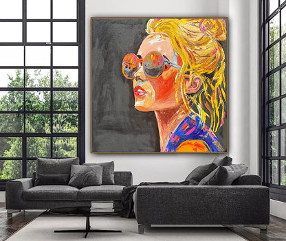Richter Style Abstract Original Oil Painting On 100 x 100cm canvas Sunshine blondie woman portrait