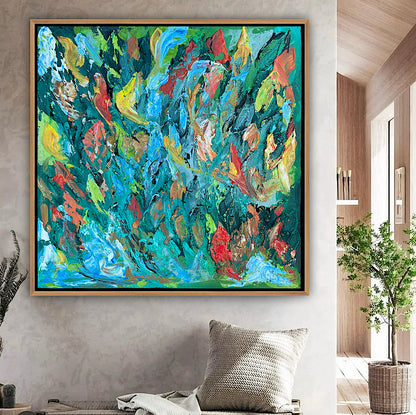 Framed in oak Original Abstract contemporary Oil Painting On Canvas 55x55cm Velvet Tides textured Oka