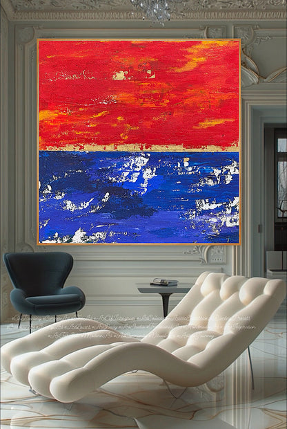 Modern Abstract Original Oil Painting On 2cm Canvas 100X100cm Scarlet Seascape