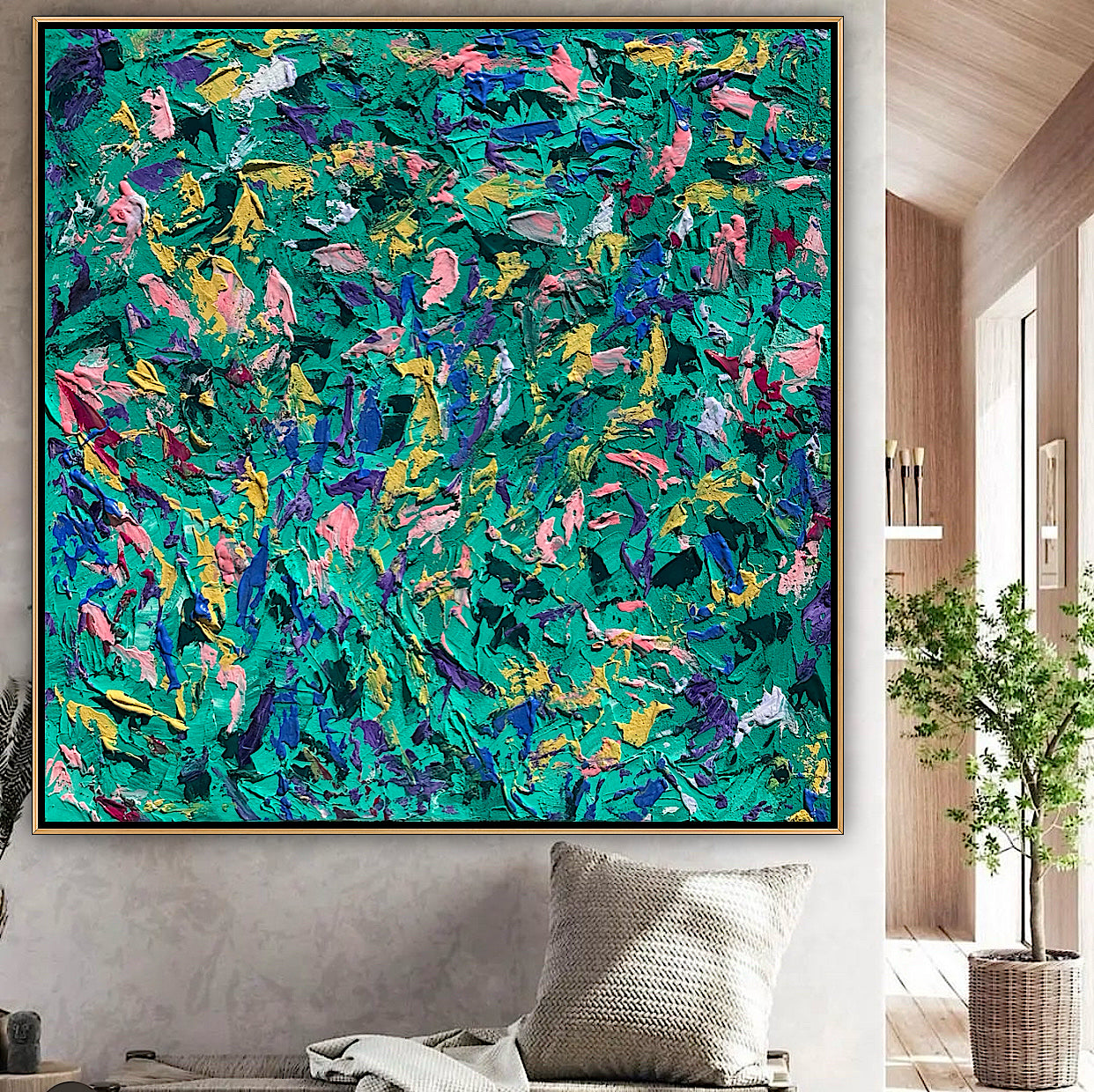 Oka Style Abstract contemporary Oil Painting On Canvas 100 x 100cm Secret Garden