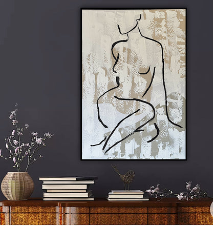 Framed in black Original Abstract contemporary Oil Painting On Canvas 70x50cm Nude textured Oka