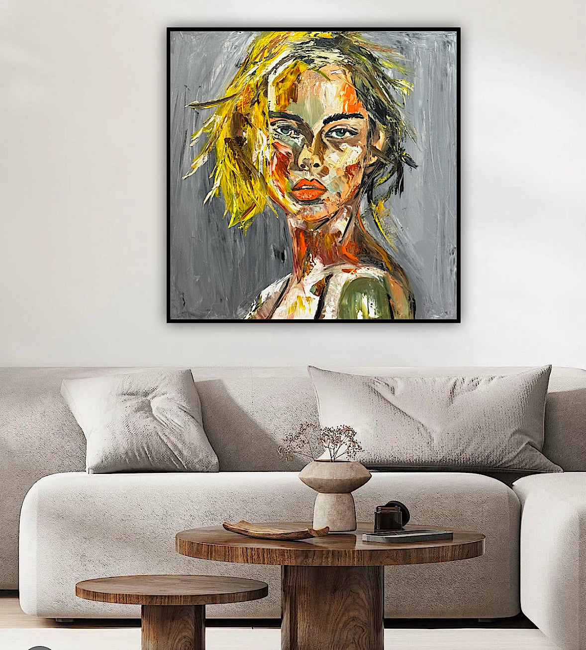 Modern Abstract Original Oil Painting On Canvas Careless Love  Portrait 60x60cm