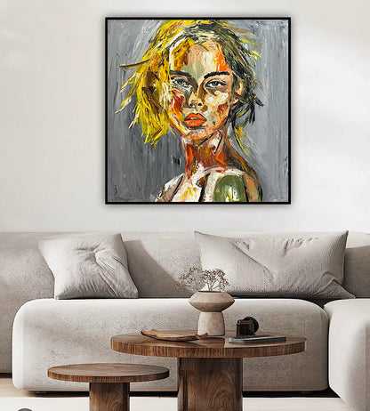 Modern Abstract Original Oil Painting On Canvas Careless Love  Portrait 60x60cm