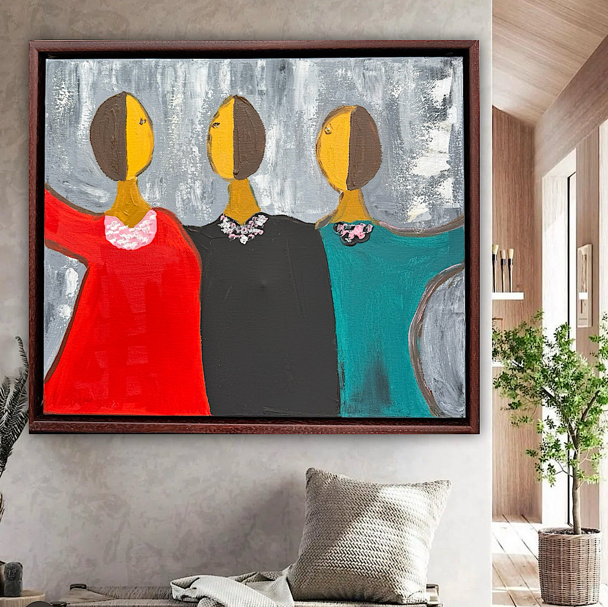 Framed in mahogany textured Original Contemporary Abstract Oil Painting On Canvas 43x37cm Coffee time
