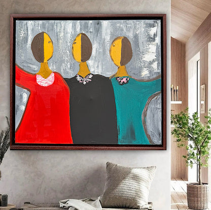 Framed in mahogany textured Original Contemporary Abstract Oil Painting On Canvas 43x37cm Coffee time