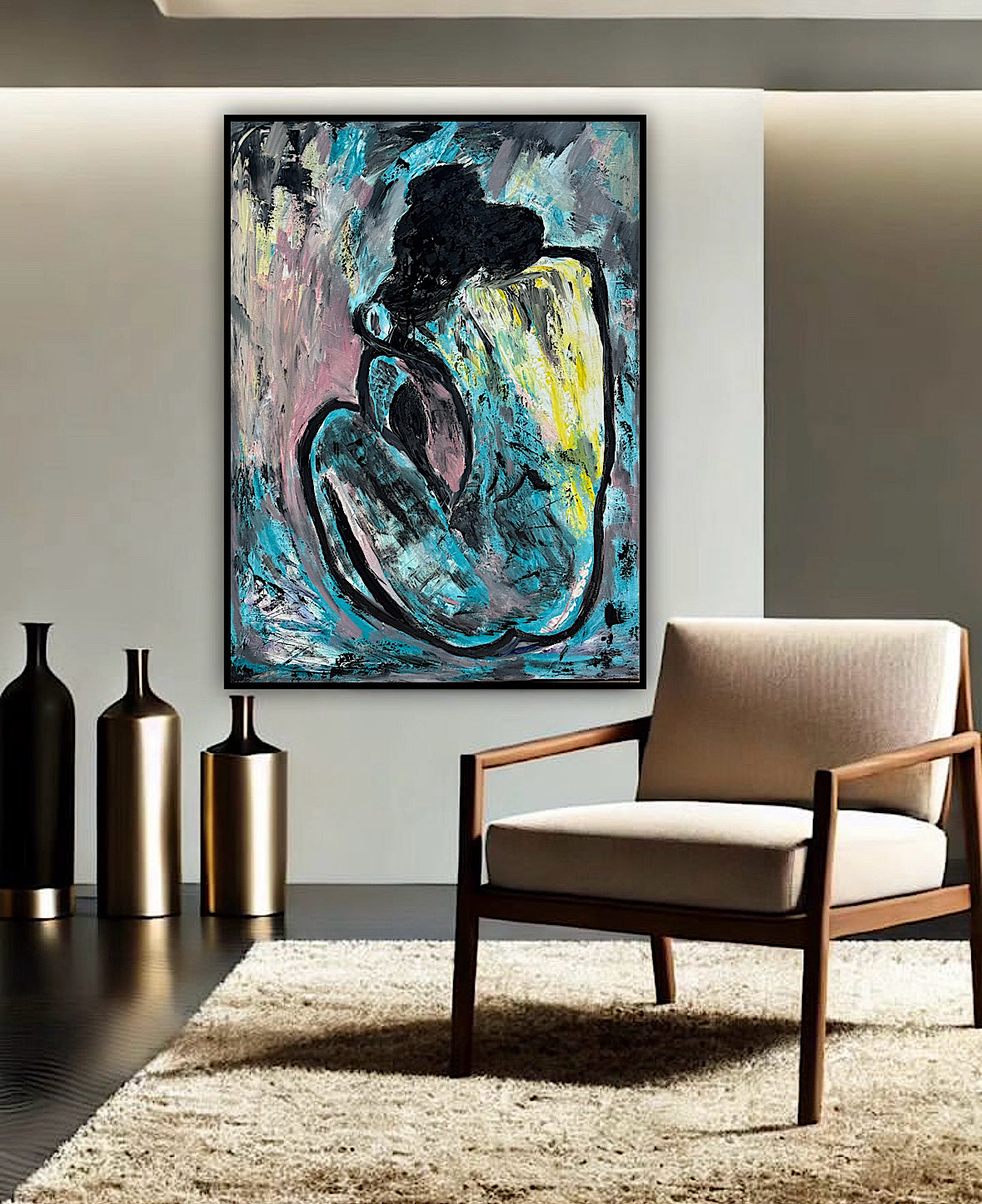 Large Picasso Abstract Style Original Oil Painting 100X76cm Blue Nude available now