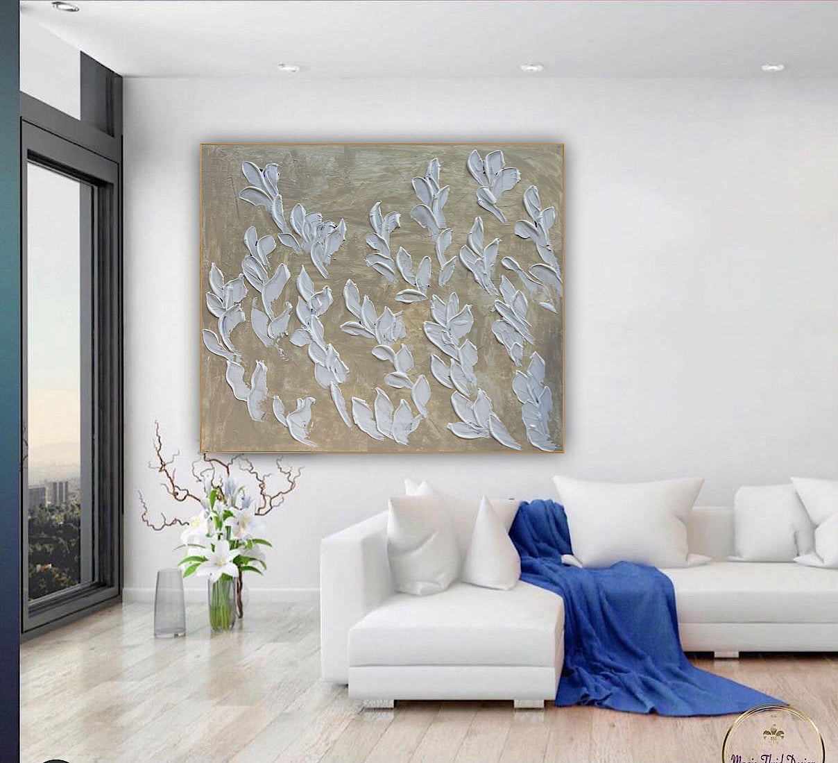 Textured Original Abstract Oil Painting On Canvas stream of leaves 120x100cm Oka