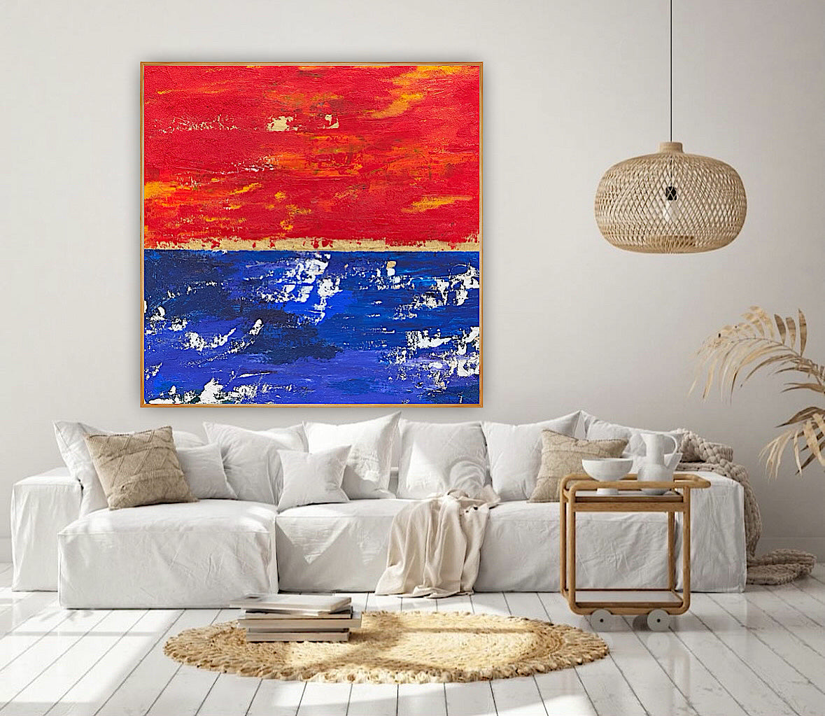 Modern Abstract Original Oil Painting On 2cm Canvas 100X100cm Scarlet Seascape